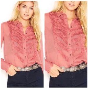Free People Ruffle Front Button Down
